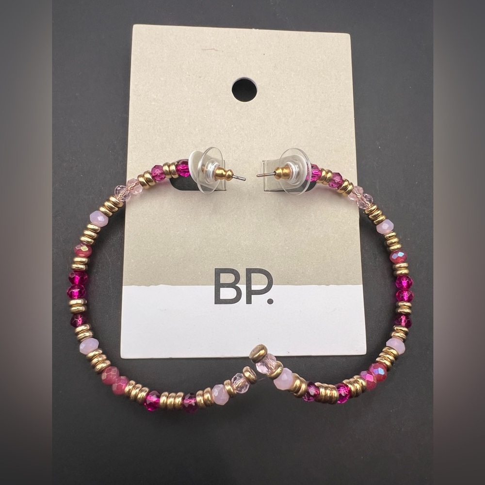 5/$25 BP Vibrant Pink and Gold Beaded Hoops
